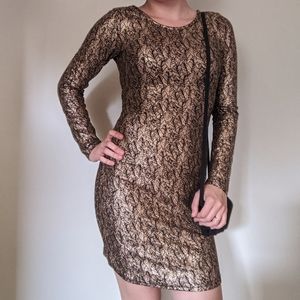 Sexy Long Sleeve Golden Shimmer Bodycon Dress